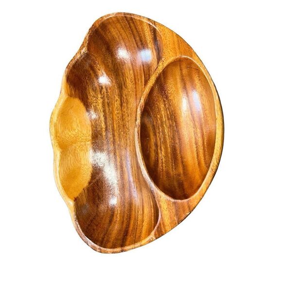 Vintage Kahana Woods Monkeypod Set of 2 Divided Chip Dip Serving Dishes - Picture 3 of 6
